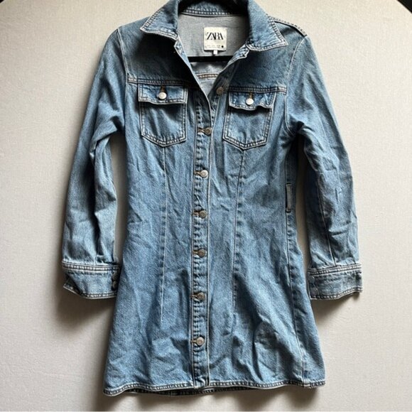 Zara Denim Button-Up Dress Sz S - Picture 2 of 10